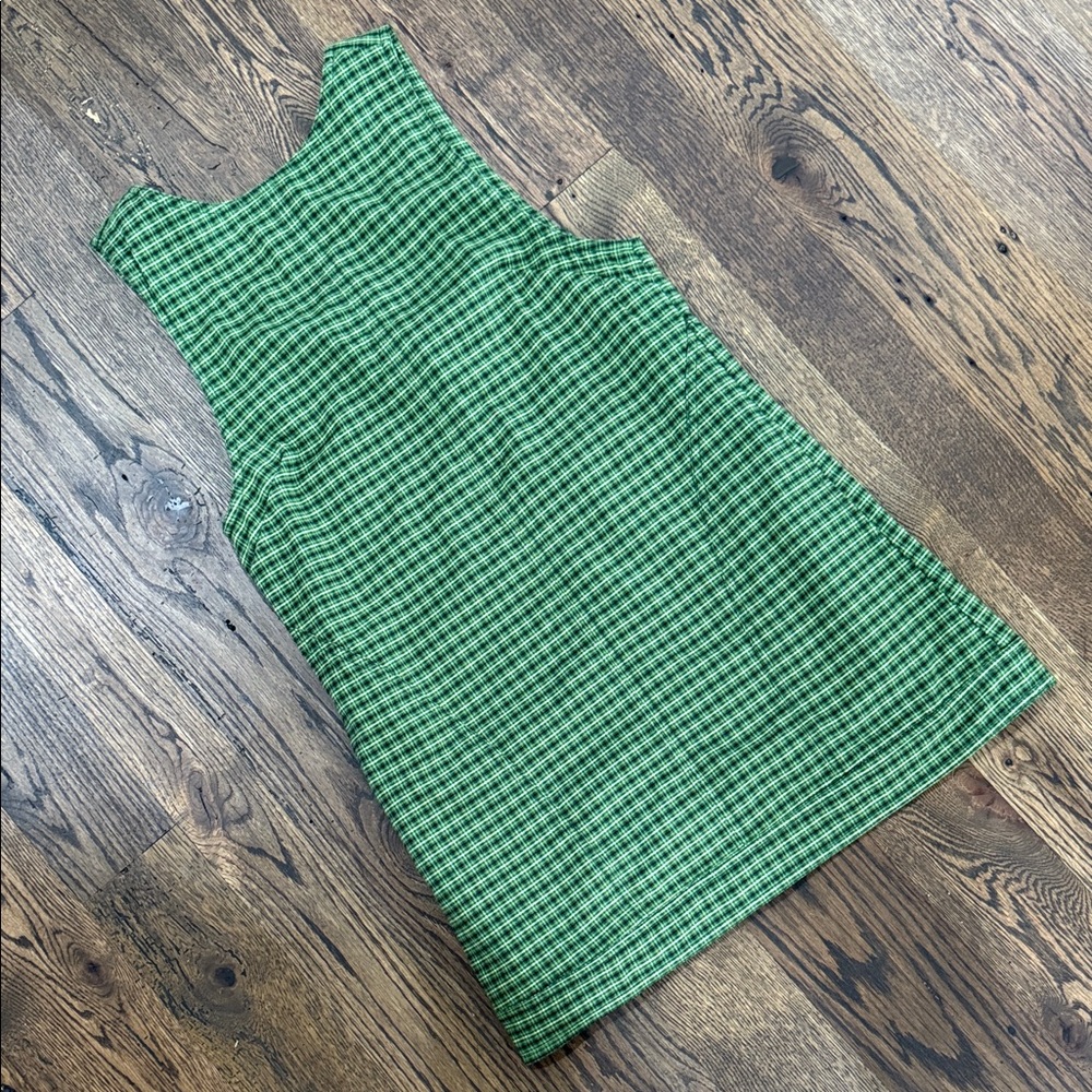 Free People Green Checkered Mini Dress with back cut out and buttons for a retro
